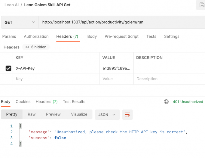API-Aufruf mit falscher Authentifizierung wird erwartungsgemäß abgelehnt. (Screenshot: Thorsten Müller)